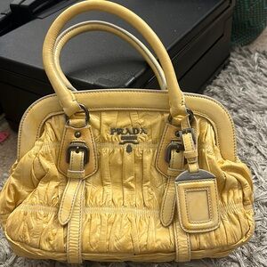 PRADA Vernice Dressy Gaufre Shopping Satchel White
